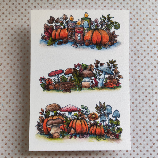 Carte Citrouilles Champignon – Contraste Automnal et Magie