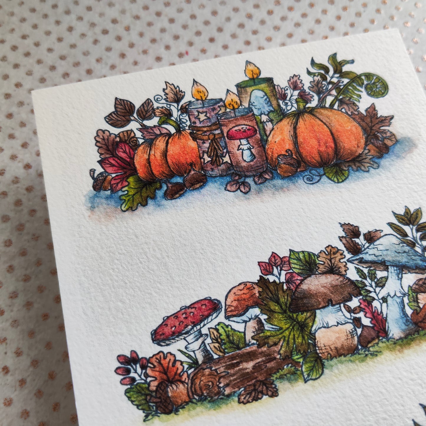 Carte Citrouilles Champignon – Contraste Automnal et Magie