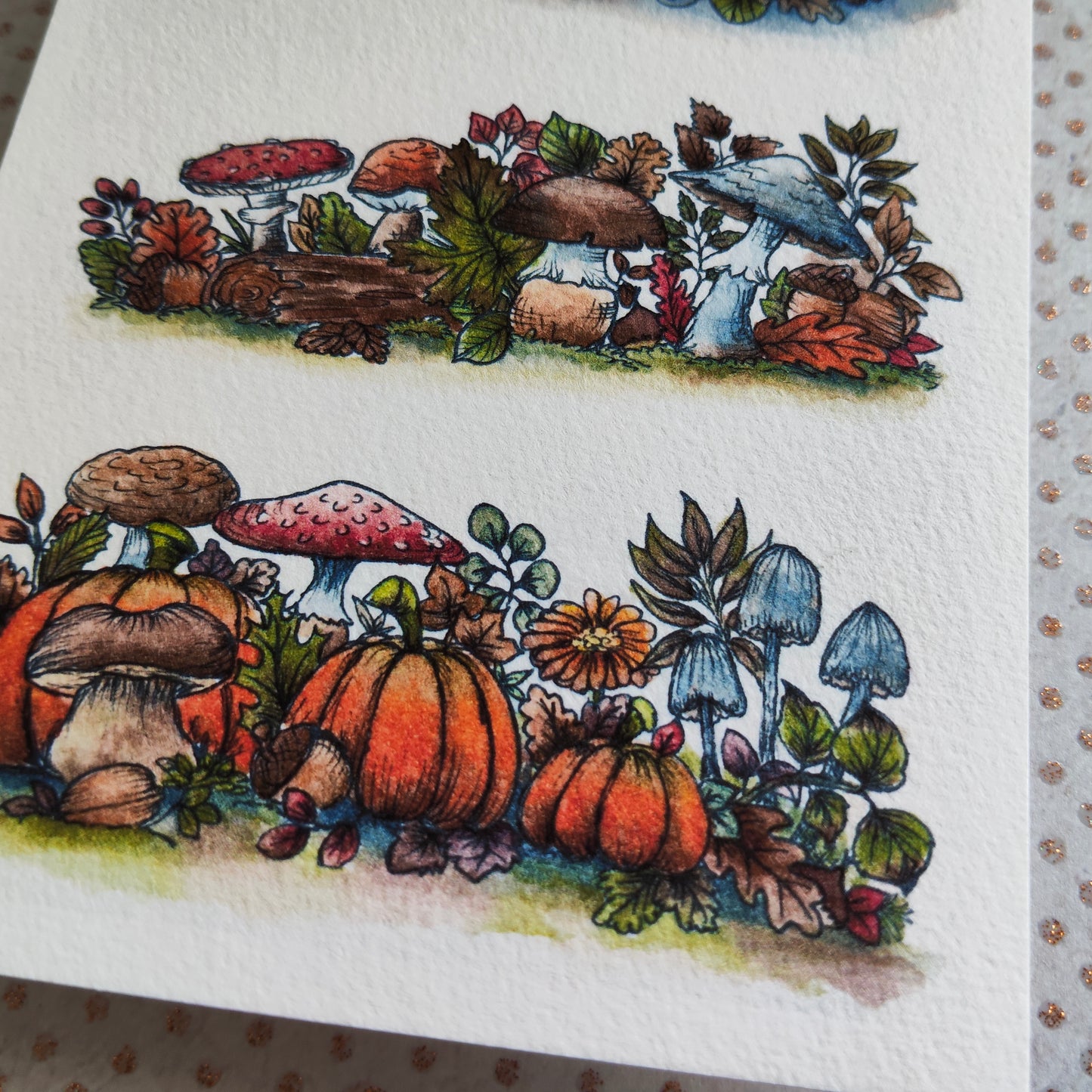 Carte Citrouilles Champignon – Contraste Automnal et Magie