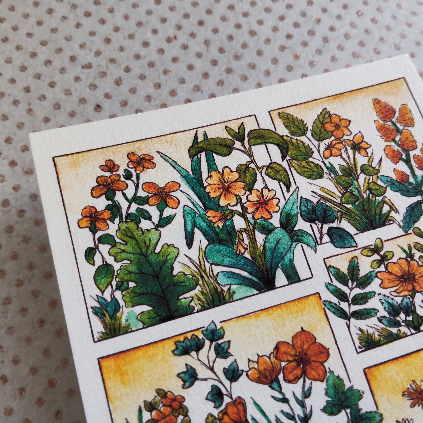 Carte illustrée A6 – Fleurs sauvages à l’aquarelle – Impression fine sur papier 300g - Fleurs Jaune