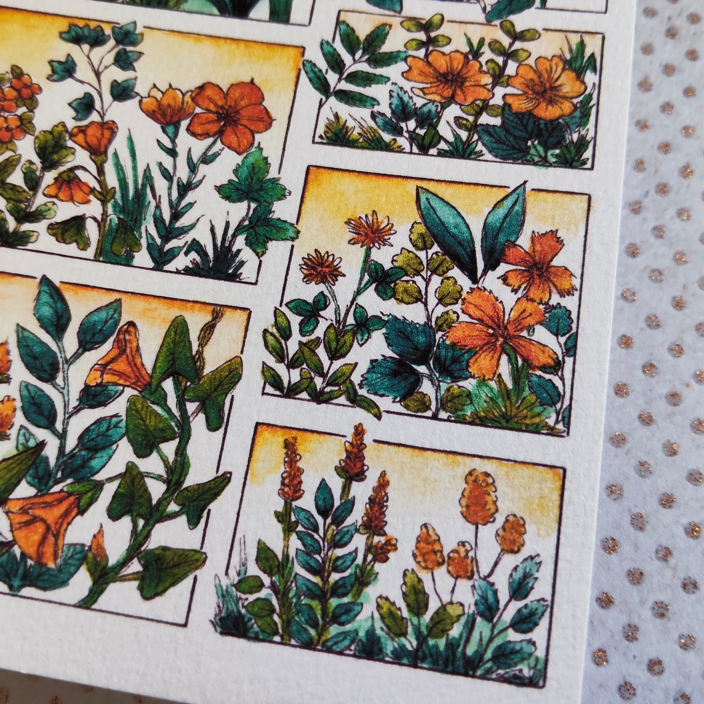 Carte illustrée A6 – Fleurs sauvages à l’aquarelle – Impression fine sur papier 300g - Fleurs Jaune