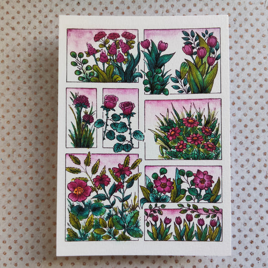 Carte illustrée A6 – Fleurs roses à l’aquarelle – Impression fine sur papier 300g