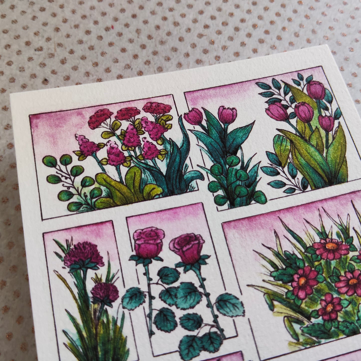 Carte illustrée A6 – Fleurs roses à l’aquarelle – Impression fine sur papier 300g