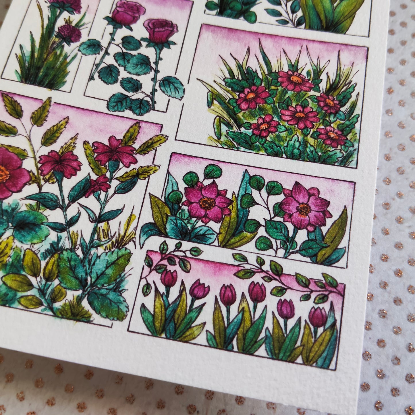 Carte illustrée A6 – Fleurs roses à l’aquarelle – Impression fine sur papier 300g