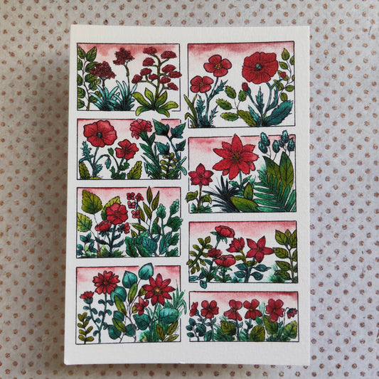 Carte illustrée A6 – Fleurs rouges à l’aquarelle –  Nature Printemps - Impression fine sur papier 300g