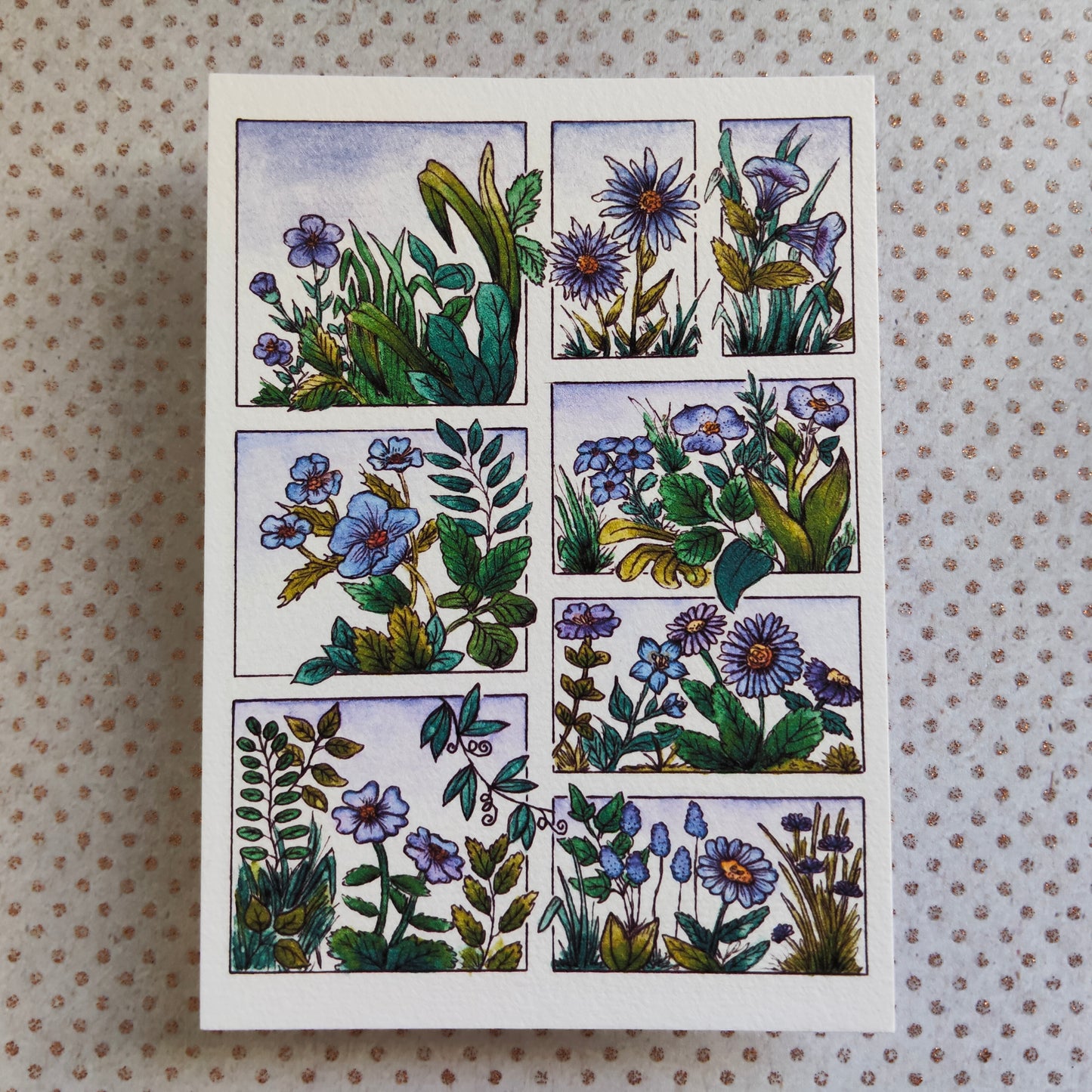 Illustration florale A6 – Fleurs violet à l’aquarelle – Carte déco imprimée papier texturé