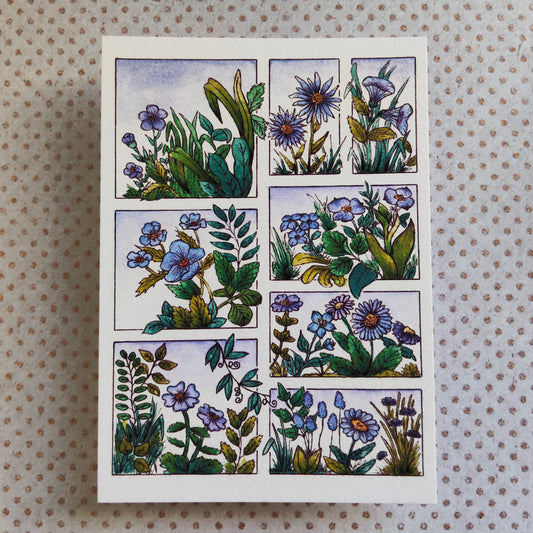 Illustration florale A6 – Fleurs violet à l’aquarelle – Carte déco imprimée papier texturé