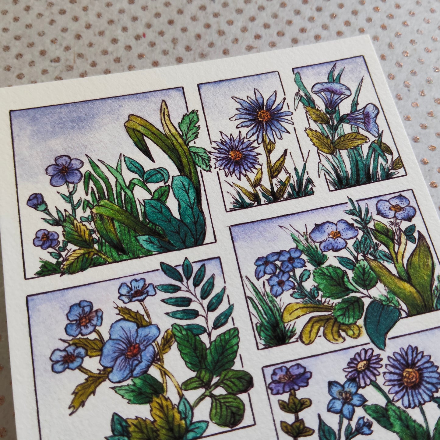 Illustration florale A6 – Fleurs violet à l’aquarelle – Carte déco imprimée papier texturé