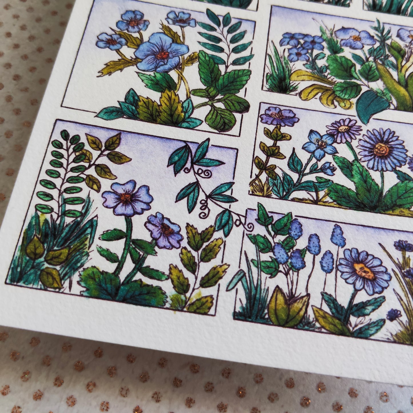 Illustration florale A6 – Fleurs violet à l’aquarelle – Carte déco imprimée papier texturé