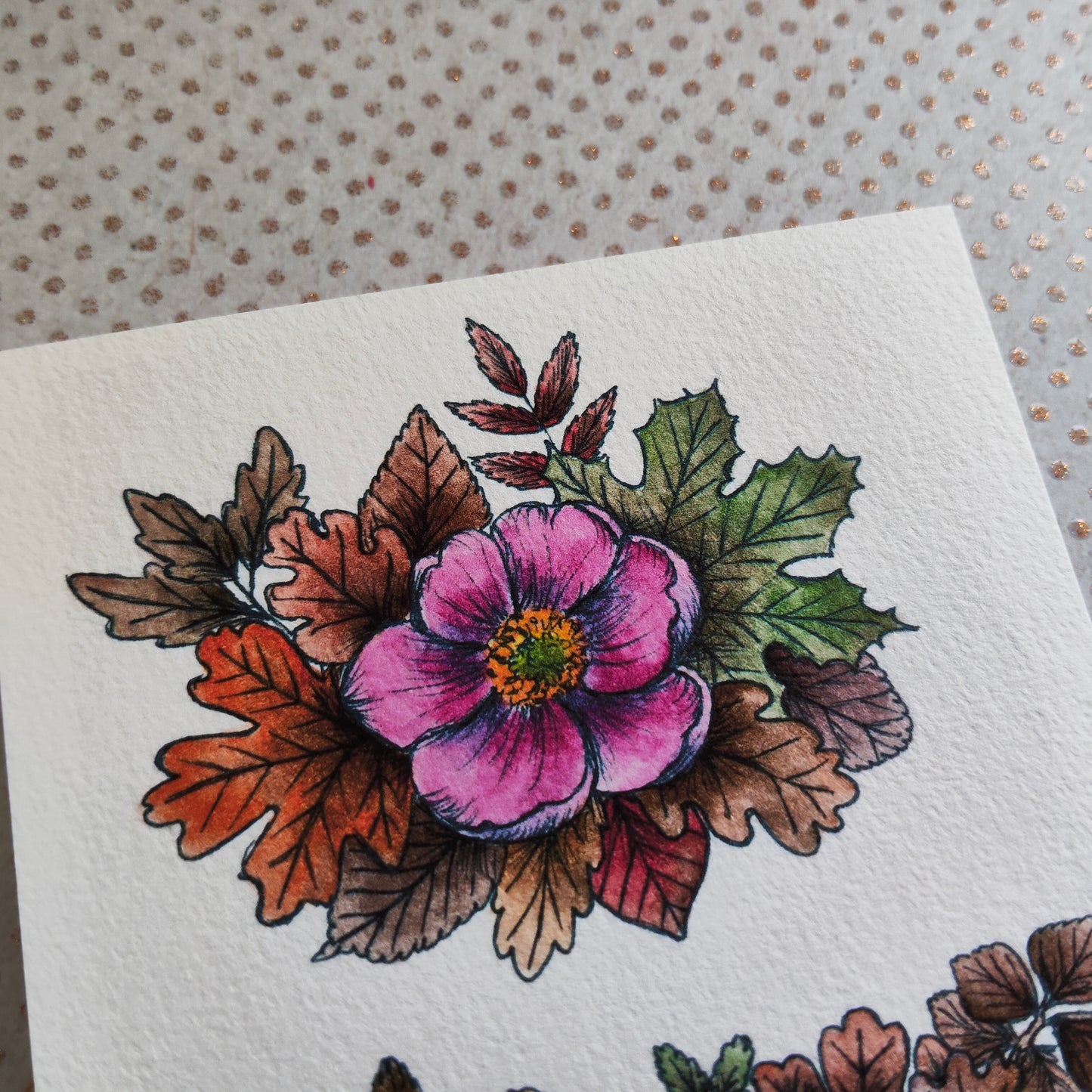 Carte Fleurs Anémone – Feuilles d’Automne et Couleurs Chaudes
