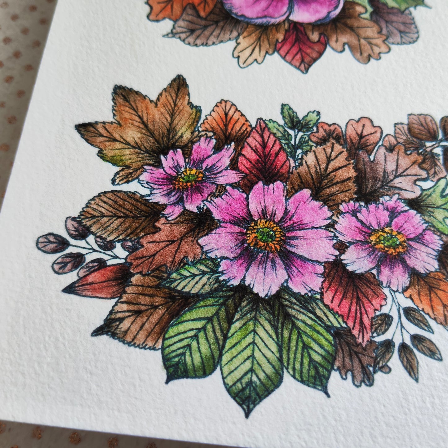 Carte Fleurs Anémone – Feuilles d’Automne et Couleurs Chaudes