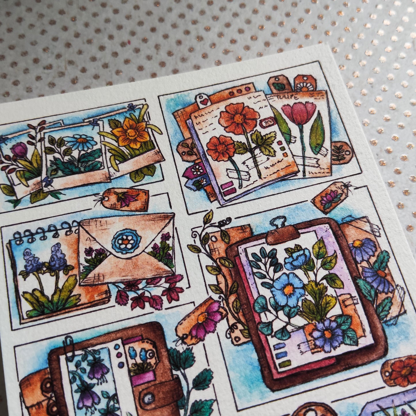 Carte illustrée botanique – Aquarelle originale de fleurs et carnets de nature – Illustration poétique imprimé sur papier 300g