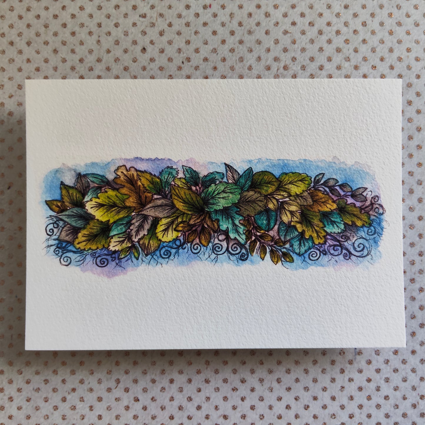 Carte illustrée – Feuillage poétique & cadre nature – Aquarelle verdoyante – Format A6