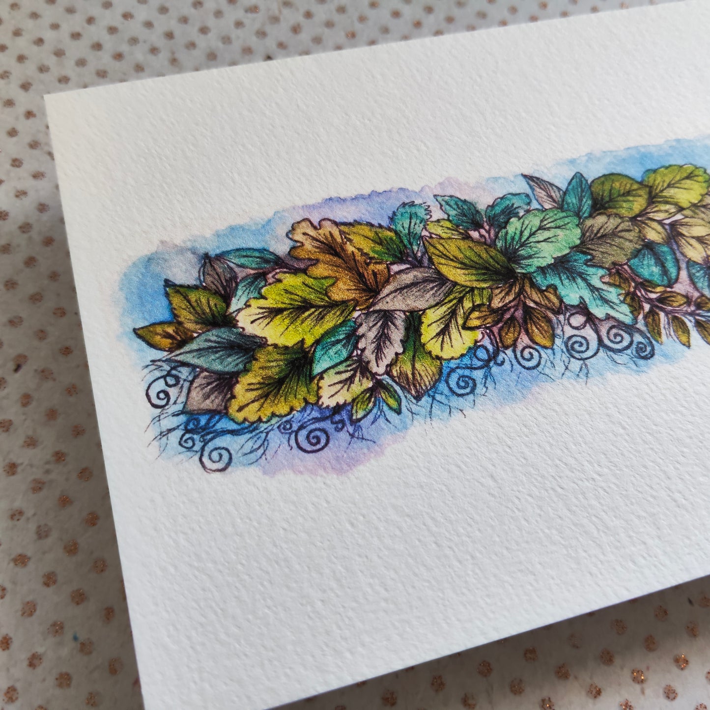 Carte illustrée – Feuillage poétique & cadre nature – Aquarelle verdoyante – Format A6
