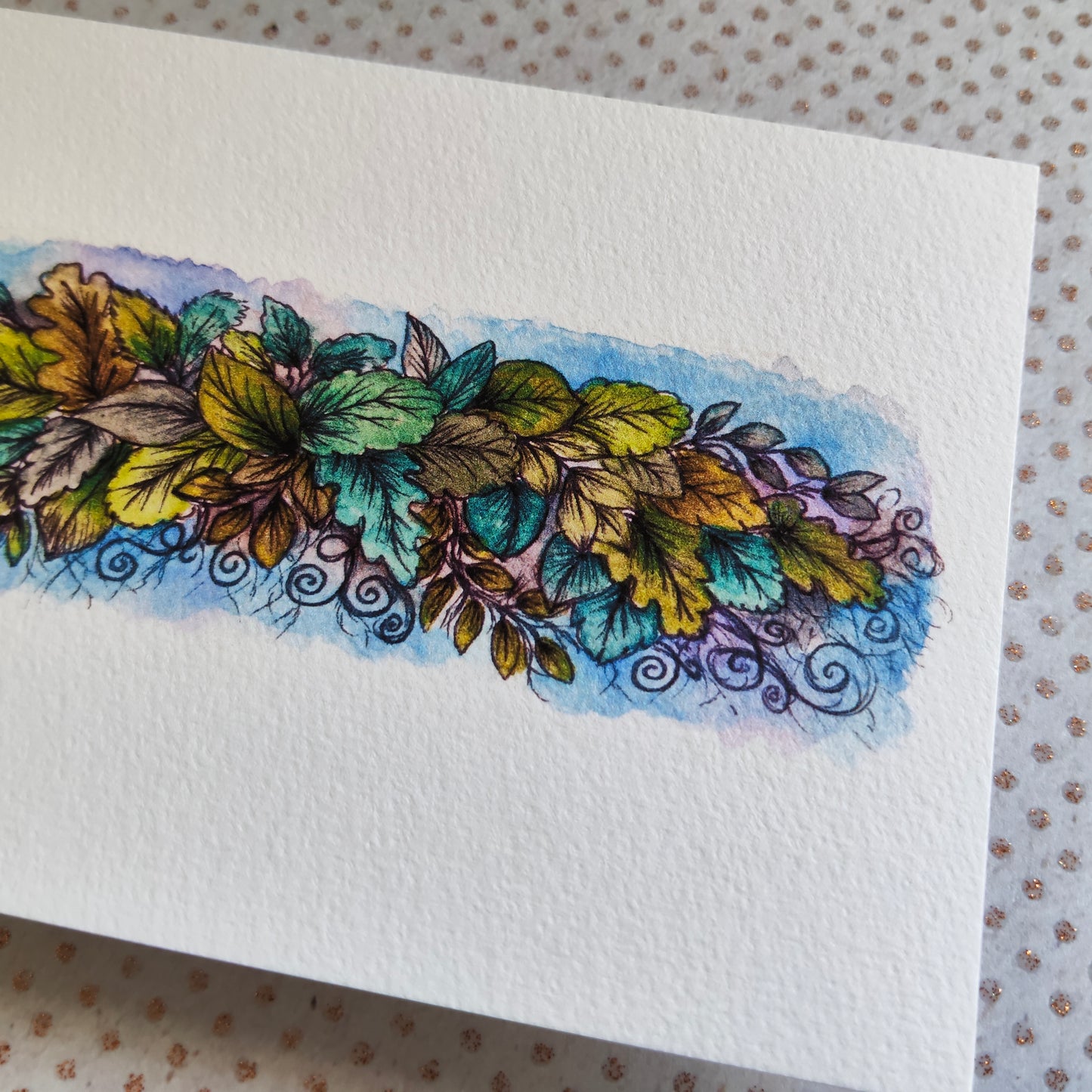 Carte illustrée – Feuillage poétique & cadre nature – Aquarelle verdoyante – Format A6