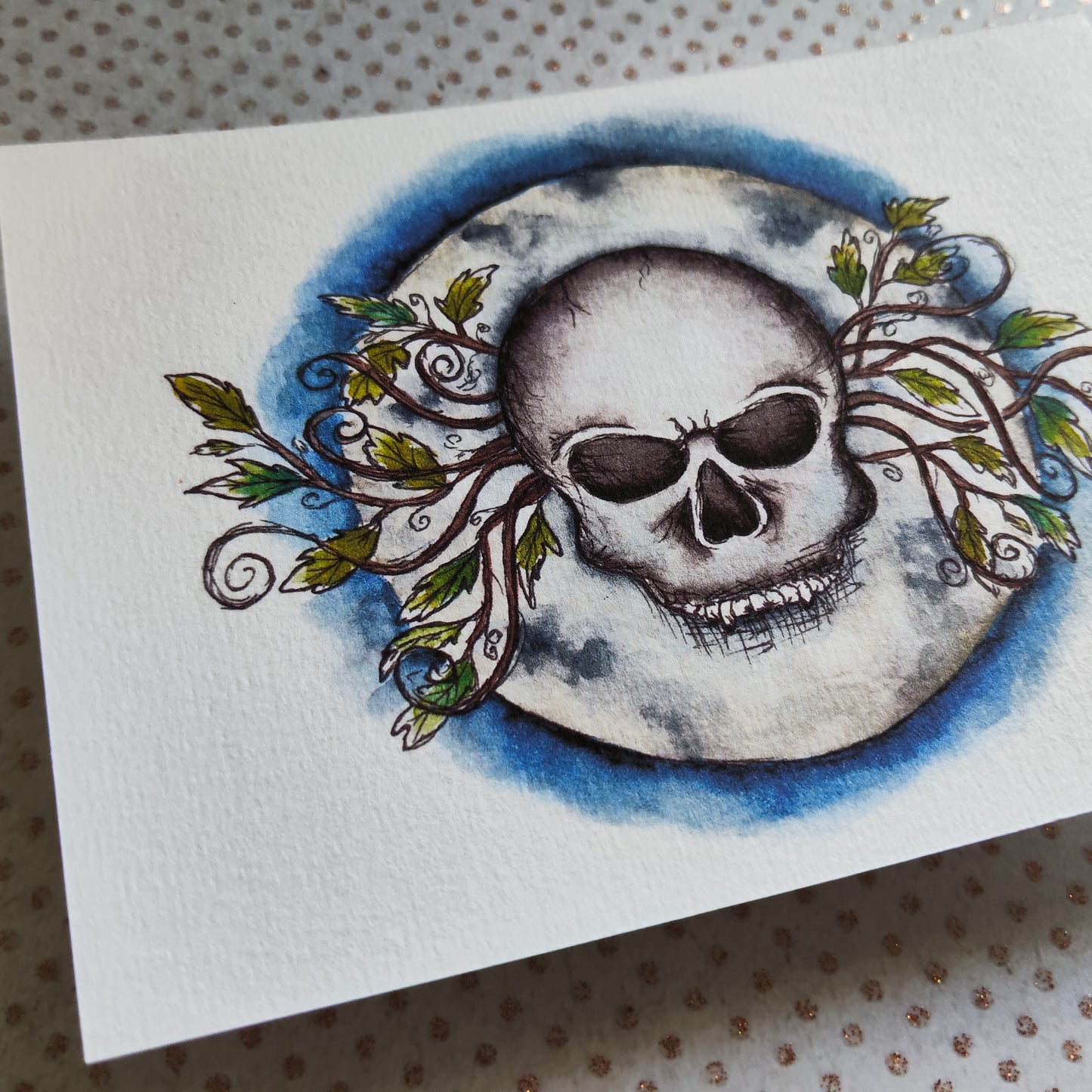 Carte Citrouille et Crâne – Ambiance Nocturne Magique et Pentacle