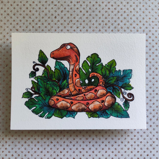 Carte A6 "Python feuillu" – Illustration à l’aquarelle, serpent totem et nature