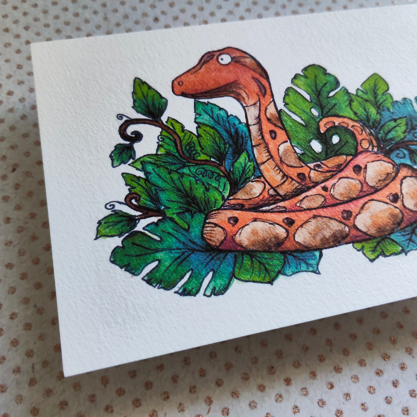 Carte A6 "Python feuillu" – Illustration à l’aquarelle, serpent totem et nature
