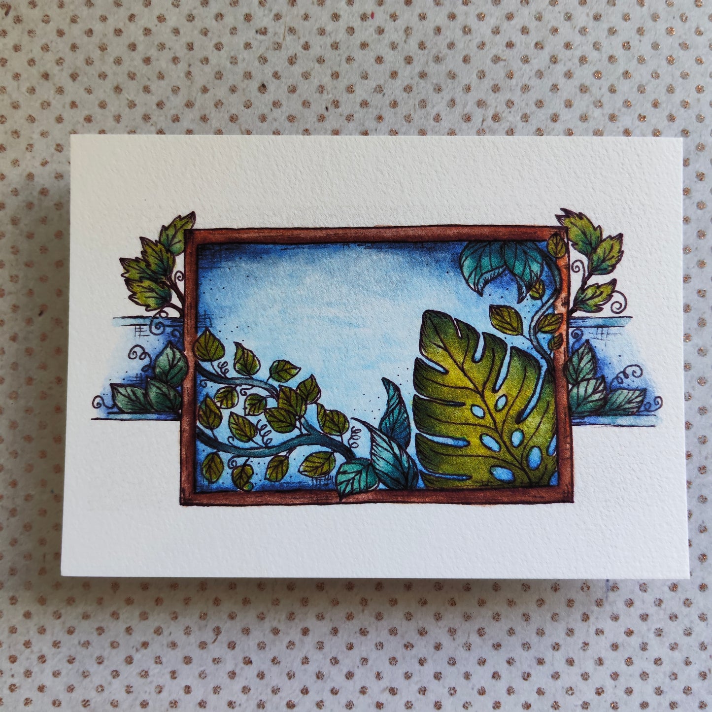 Carte illustrée – Feuillage & cadre nature – Aquarelle verdoyante – Format A6