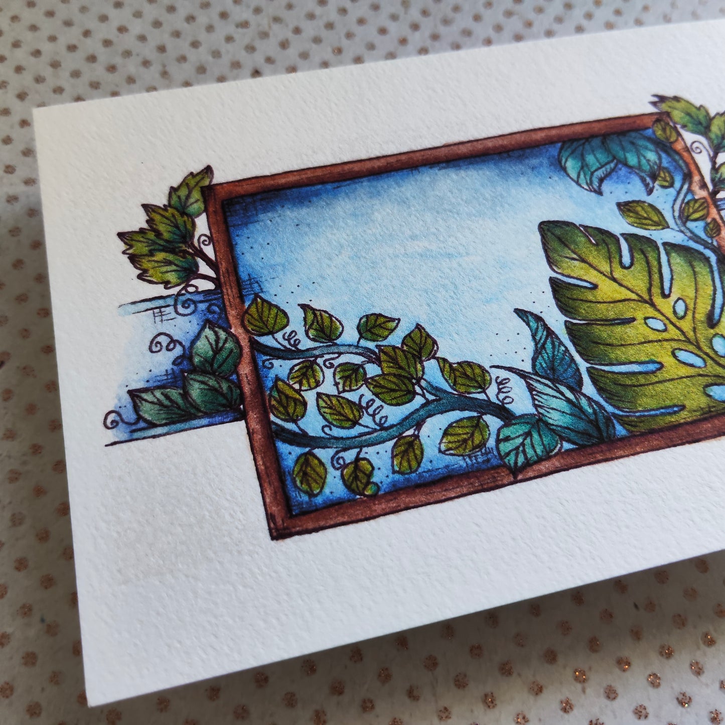 Carte illustrée – Feuillage & cadre nature – Aquarelle verdoyante – Format A6