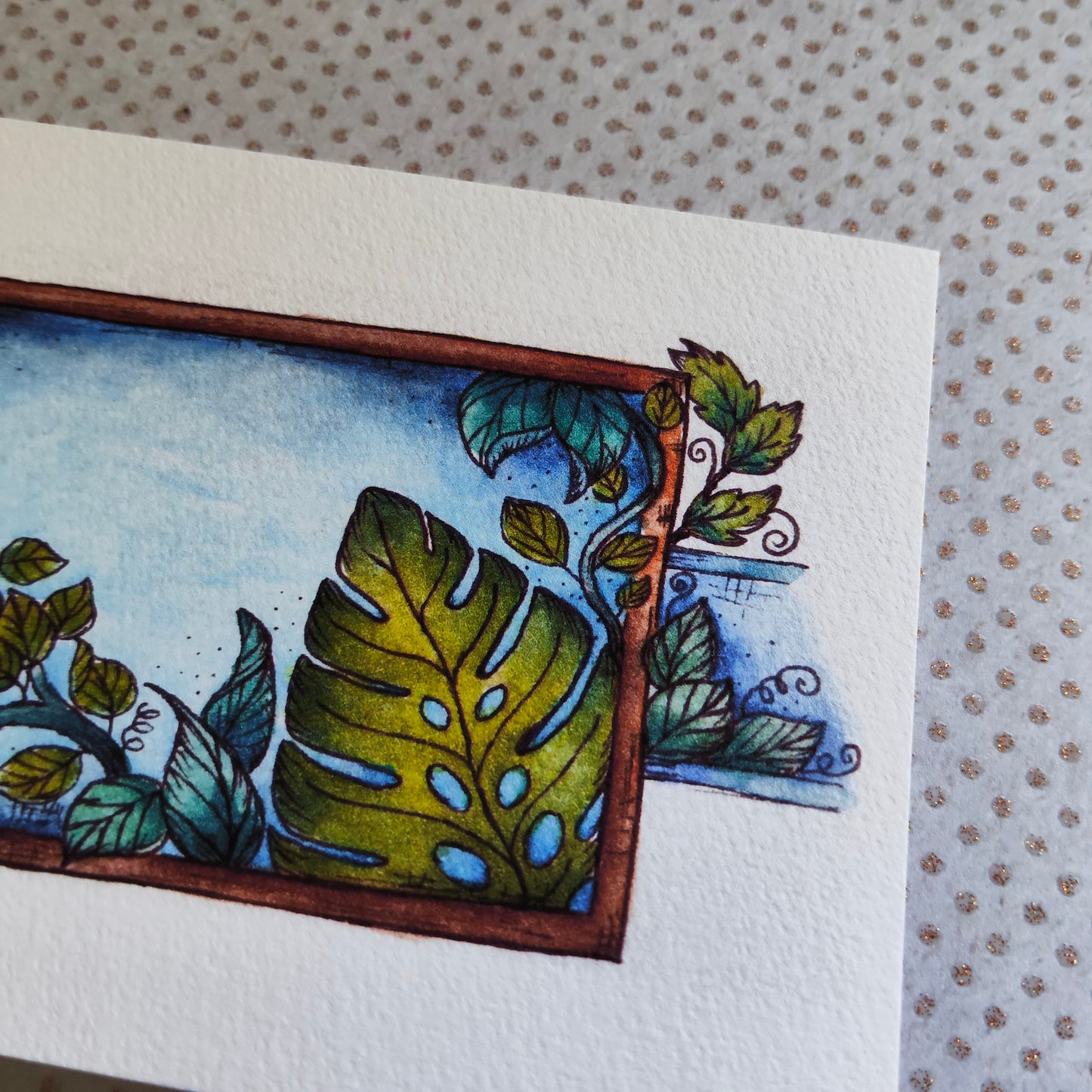 Carte illustrée – Feuillage & cadre nature – Aquarelle verdoyante – Format A6