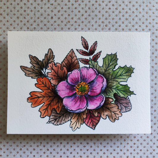 Carte A5 – Anémone du Japon à l’aquarelle – Illustration florale automnale