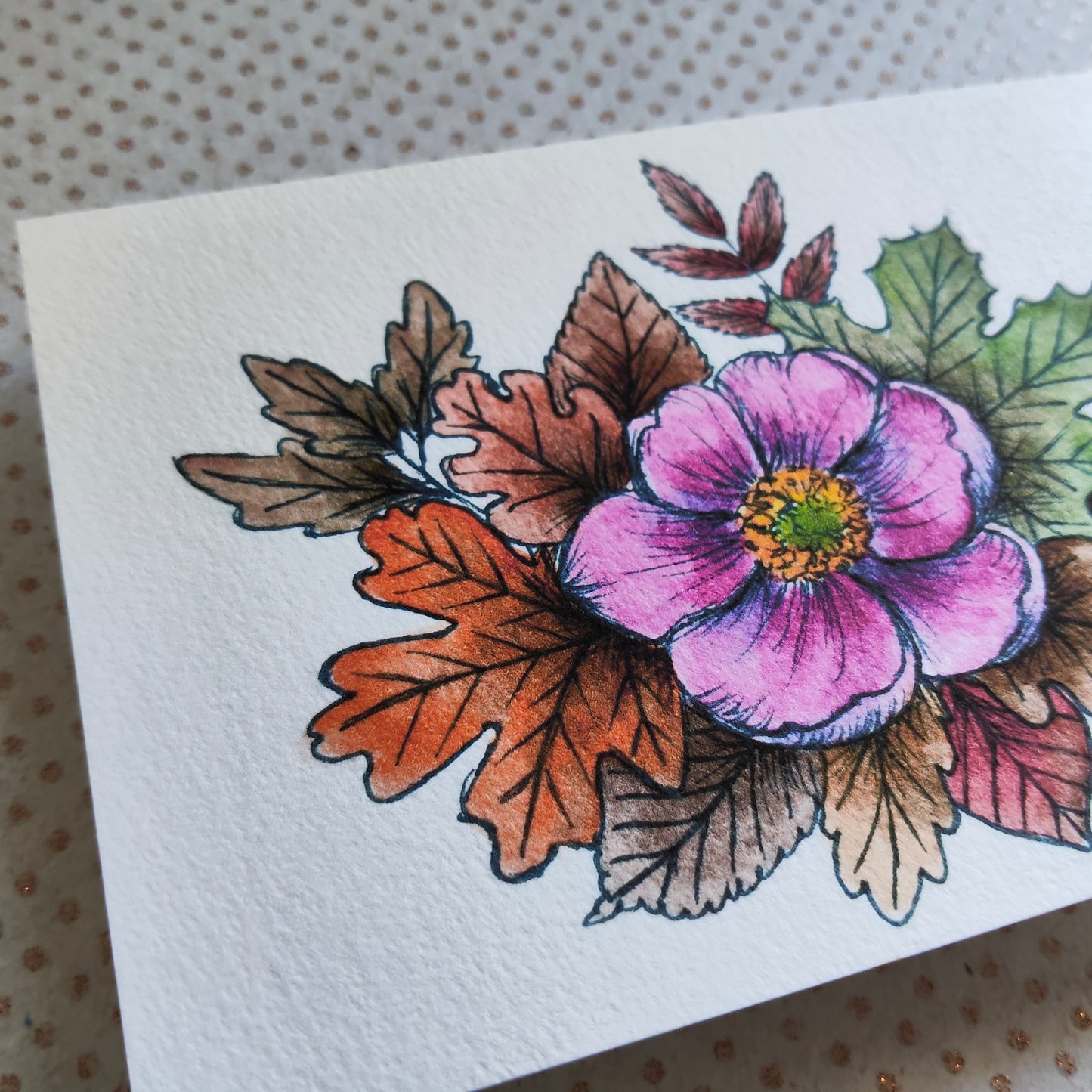 Carte A5 – Anémone du Japon à l’aquarelle – Illustration florale automnale