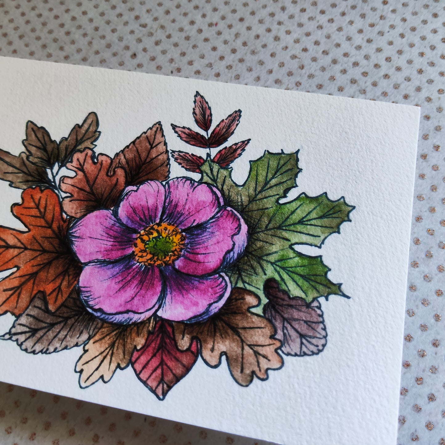 Carte A5 – Anémone du Japon à l’aquarelle – Illustration florale automnale