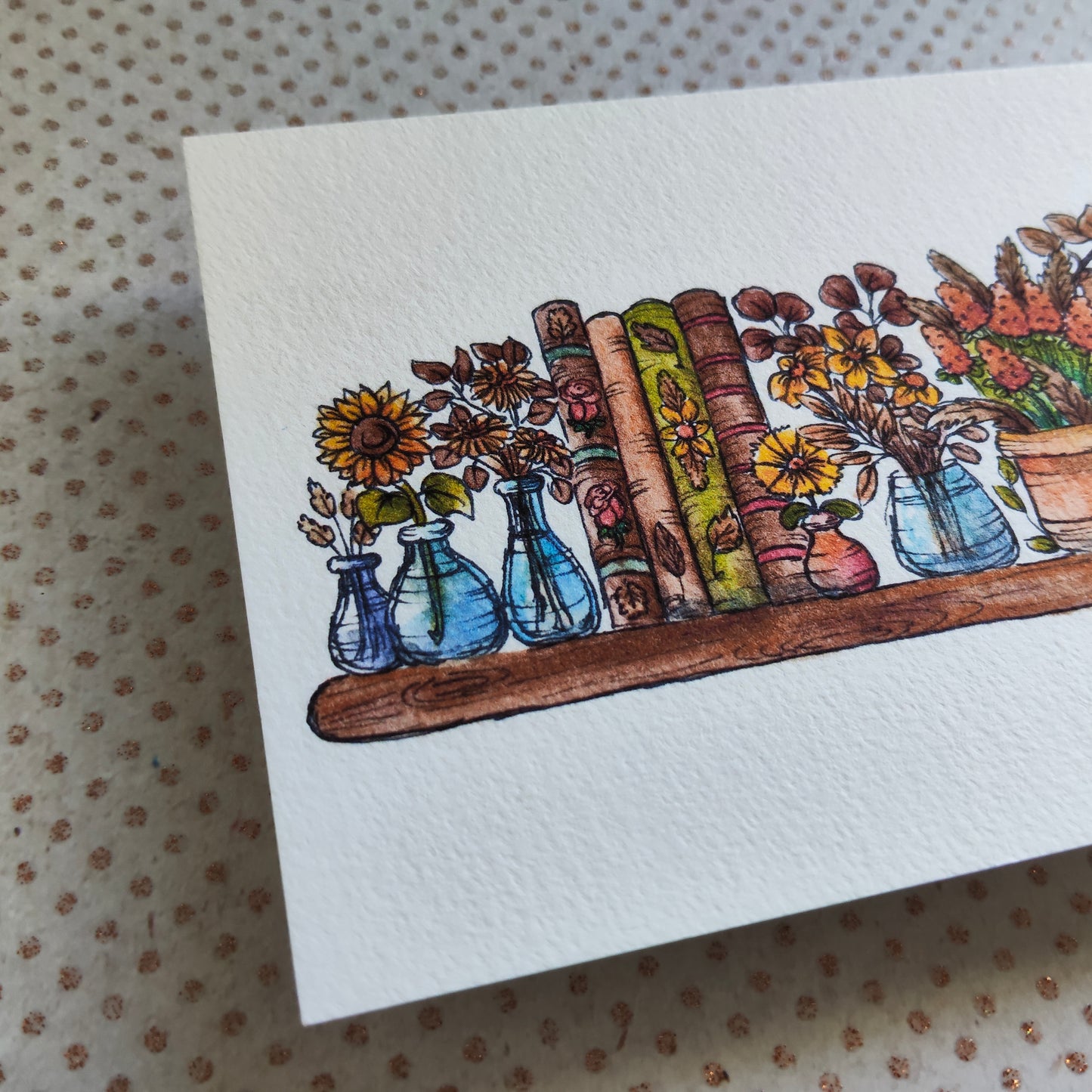 Carte A6 – Illustration florale automnale à l’aquarelle – Fleurs jaunes et orangées