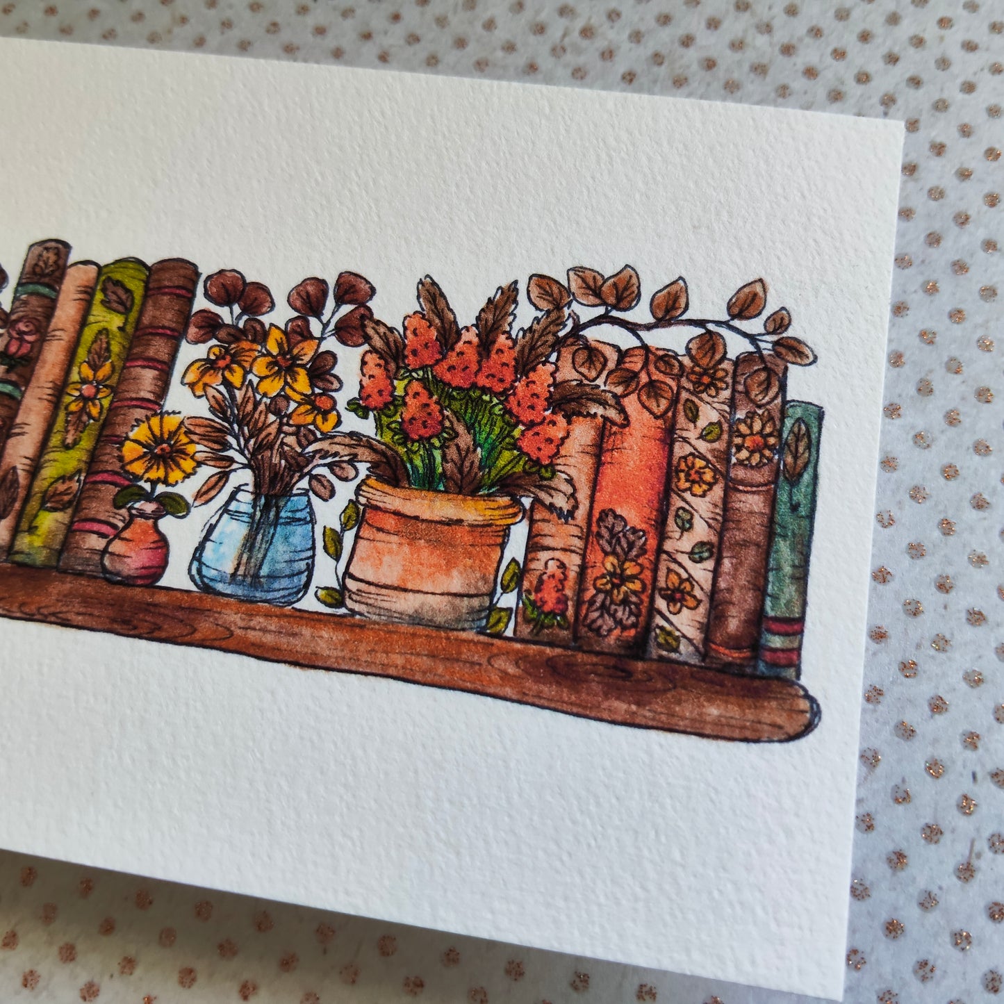 Carte A6 – Illustration florale automnale à l’aquarelle – Fleurs jaunes et orangées
