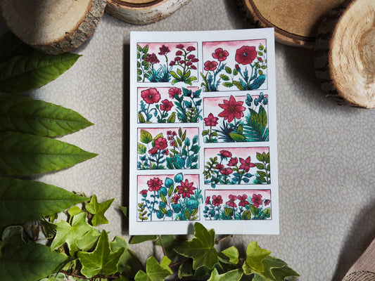 Carte illustrée A6 – Fleurs rouges à l’aquarelle –  Nature Printemps - Impression fine sur papier 300g