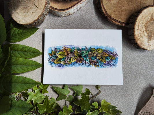 Carte illustrée – Feuillage poétique & cadre nature – Aquarelle verdoyante – Format A6