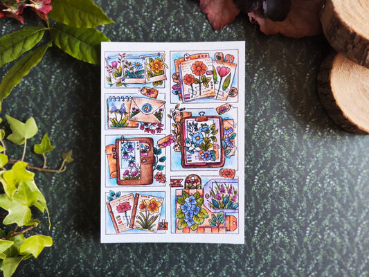 Carte illustrée botanique – Aquarelle originale de fleurs et carnets de nature – Illustration poétique imprimé sur papier 300g