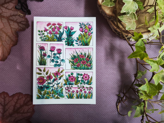 Carte illustrée A6 – Fleurs roses à l’aquarelle – Impression fine sur papier 300g