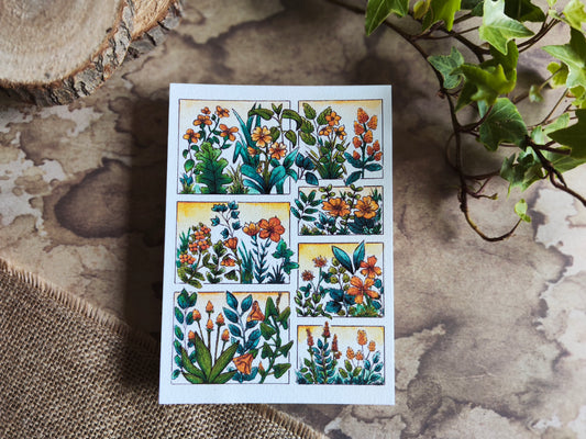 Carte illustrée A6 – Fleurs sauvages à l’aquarelle – Impression fine sur papier 300g - Fleurs Jaune