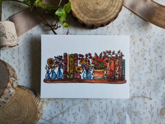 Carte A6 – Illustration florale automnale à l’aquarelle – Fleurs jaunes et orangées