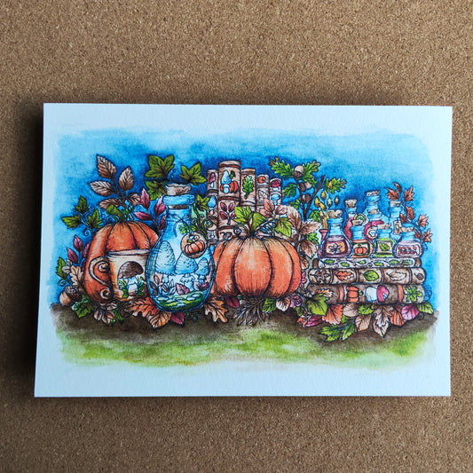 Affiche A5 Paysage Saison Automne Citrouille Livre Féerique