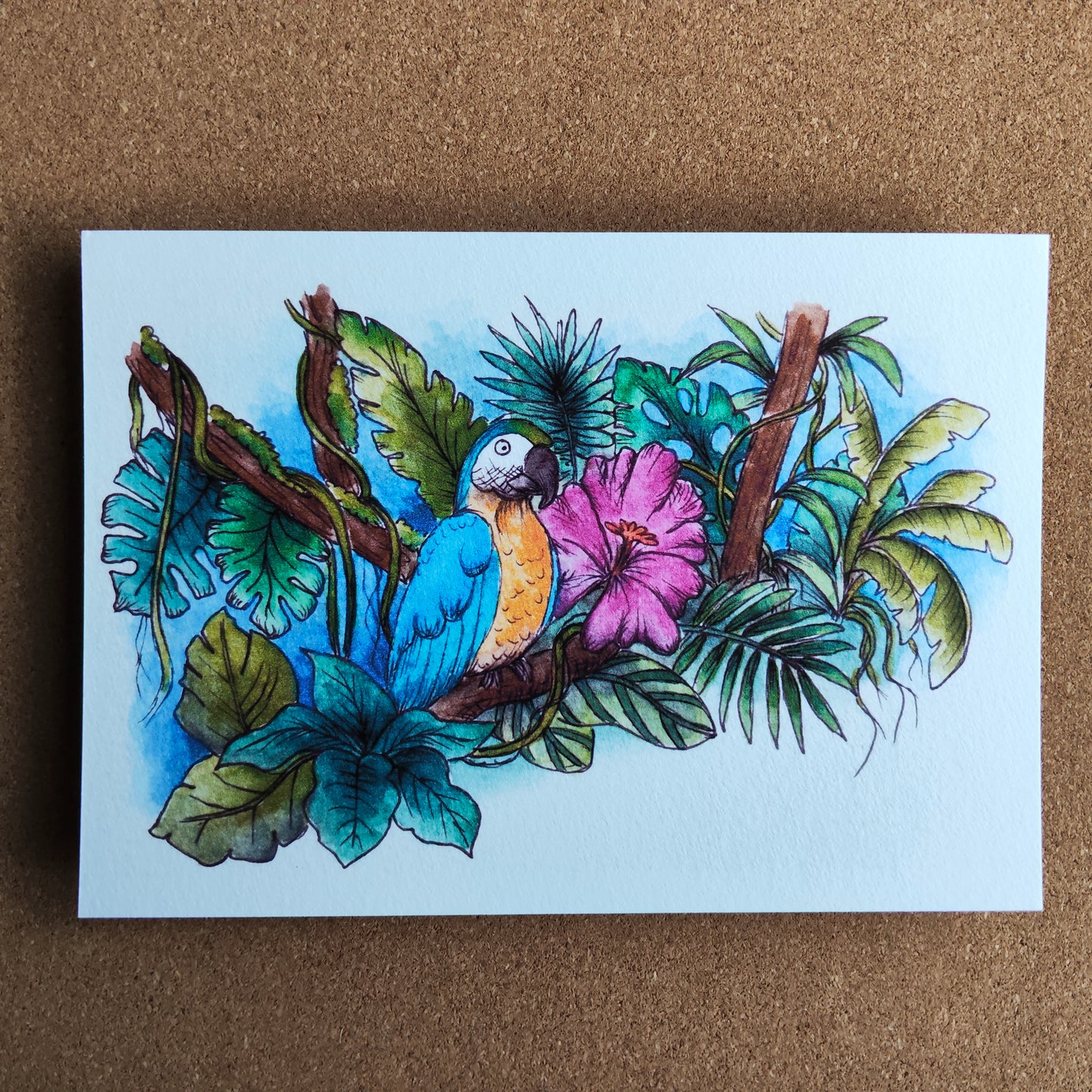 Affiche Saison été Tropicale Animal Oiseau Perroquet Bleu