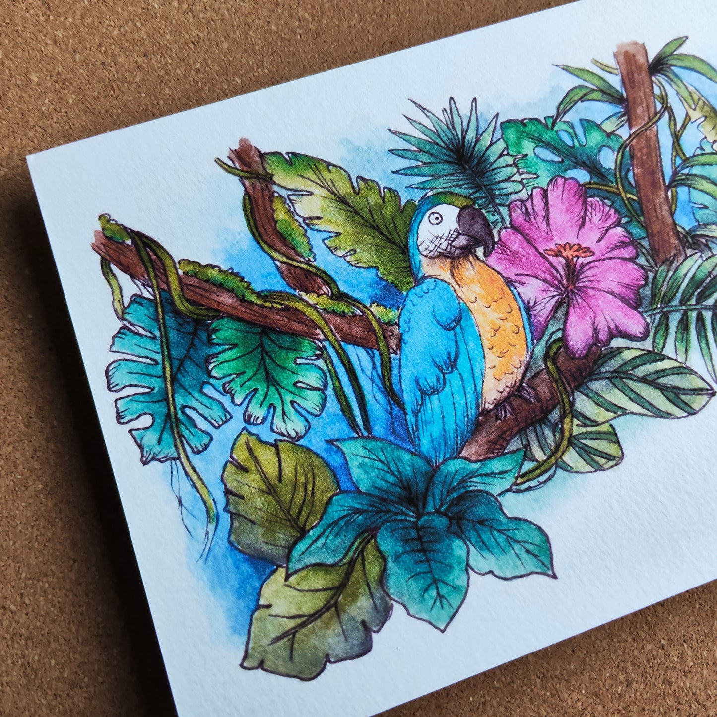 Affiche Saison été Tropicale Animal Oiseau Perroquet Bleu