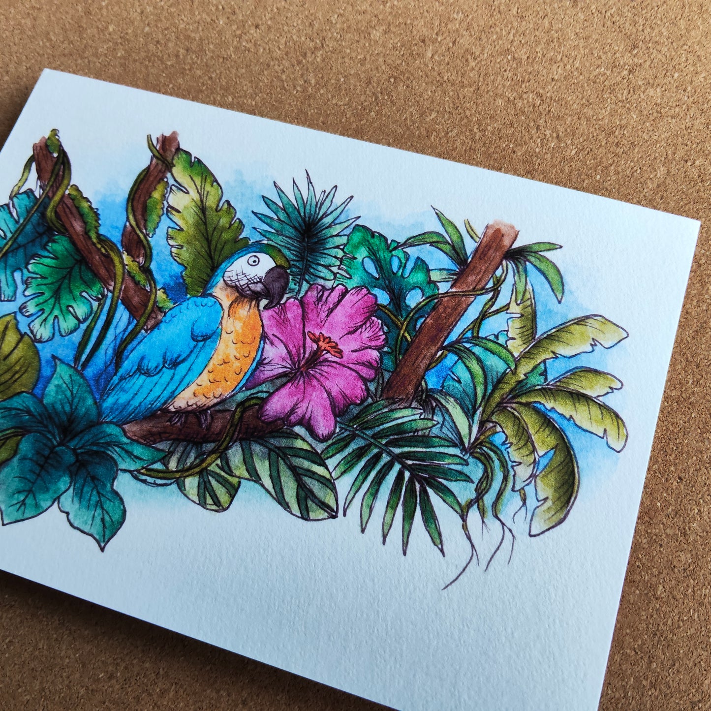 Affiche Saison été Tropicale Animal Oiseau Perroquet Bleu