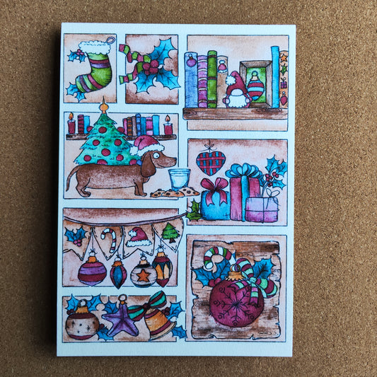 Affiche A5 Noël Ornement décoration maison Chien teckel