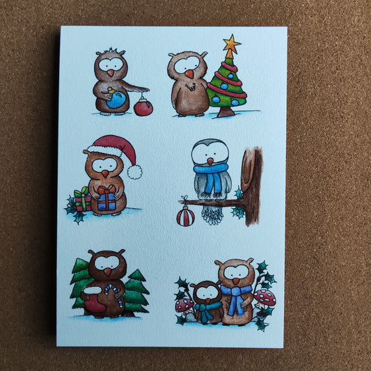 Affiche A5 Animal Oiseaux Hiboux Chouette Saison Hiver Noël