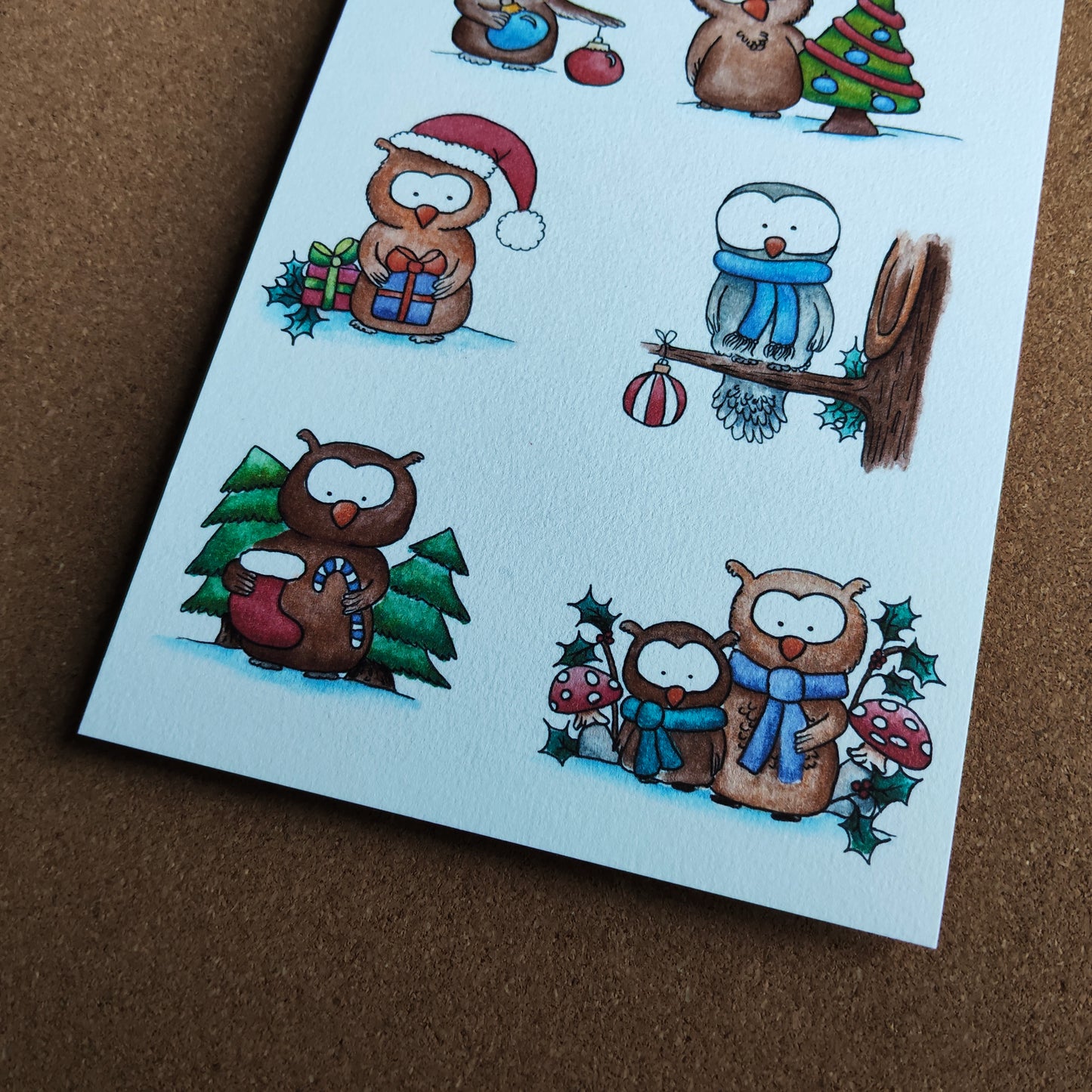 Affiche A5 Animal Oiseaux Hiboux Chouette Saison Hiver Noël