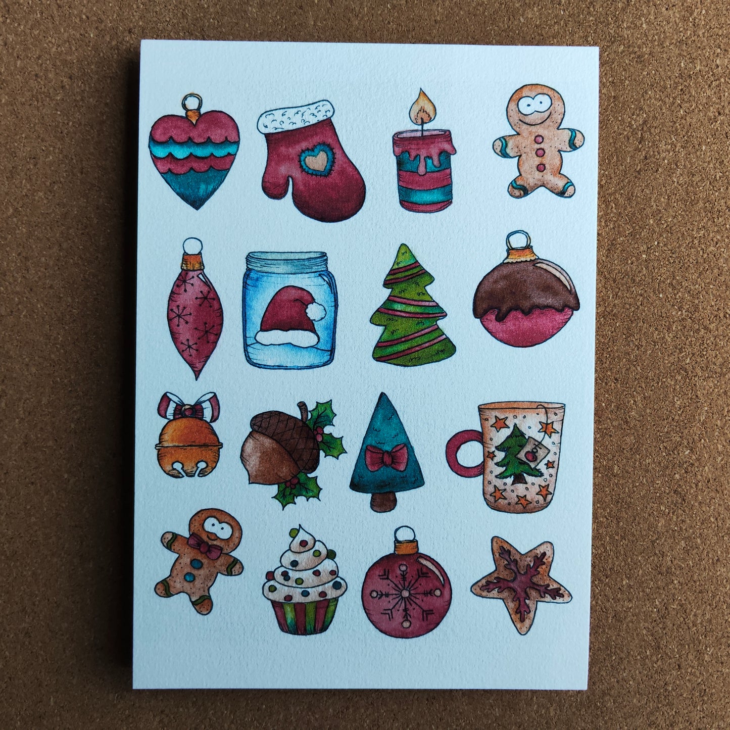 Affiche A5 Motifs de Noël Boule Sapin Pain d'épice Hiver