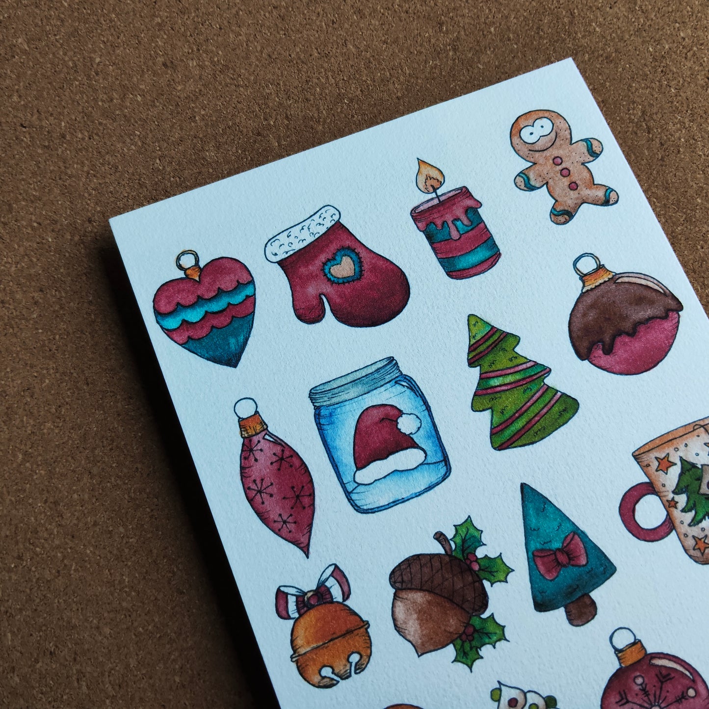 Affiche A5 Motifs de Noël Boule Sapin Pain d'épice Hiver