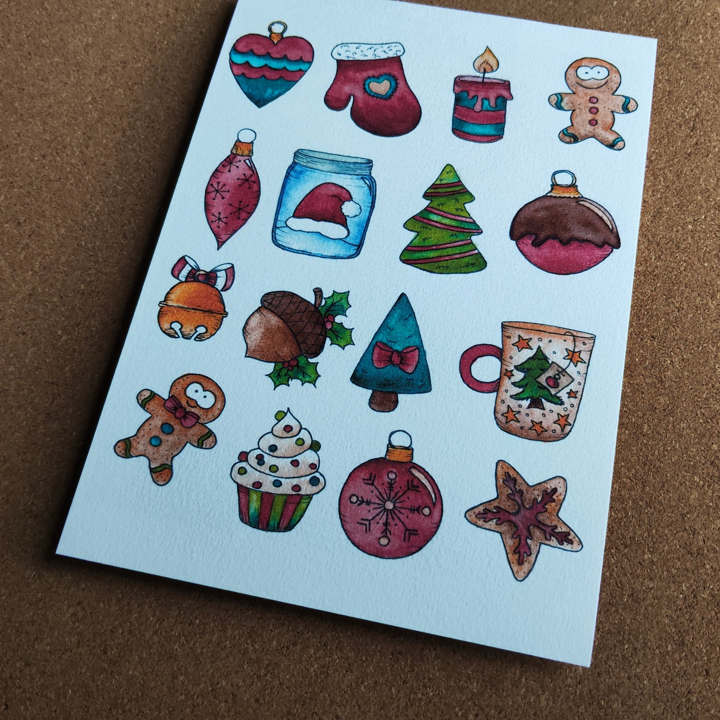 Affiche A5 Motifs de Noël Boule Sapin Pain d'épice Hiver