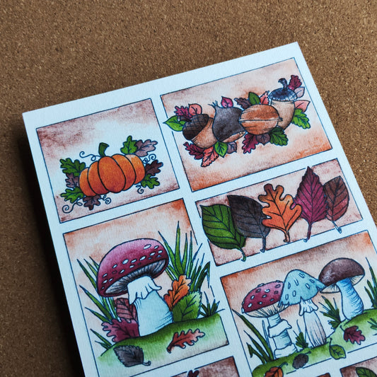 Affiche A5 Saison Automne Feuillage Gland Noix Champignon