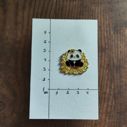 Pin's Panda animal fleurs tournesol mignon