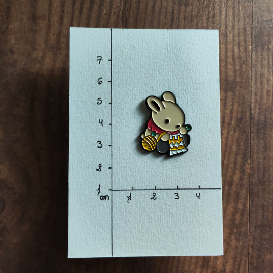 Pin's Lapin qui tricote Laine Animal