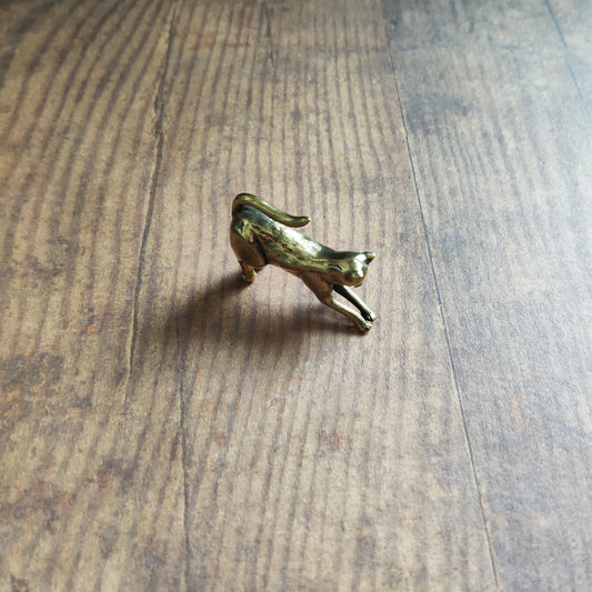 Figurine Chat qui s'étire Animal Félin laiton